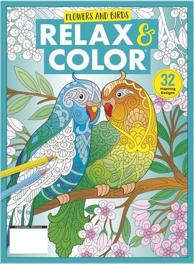 Relax and Color - Flowers and Birds Coloring Book: 32 Inspiring Designs, Riddles, Puns and Jokes with Each Image Plus Learn Interesting Facts About Nature's Marvels! - Magazine Shop US