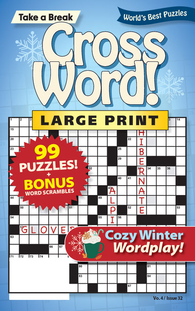 Worlds Best Cross Word Vo 4 Issue 32 - Cozy Winter Wordplay 99 Puzzles and Bonus Word Scrambles - Magazine Shop US