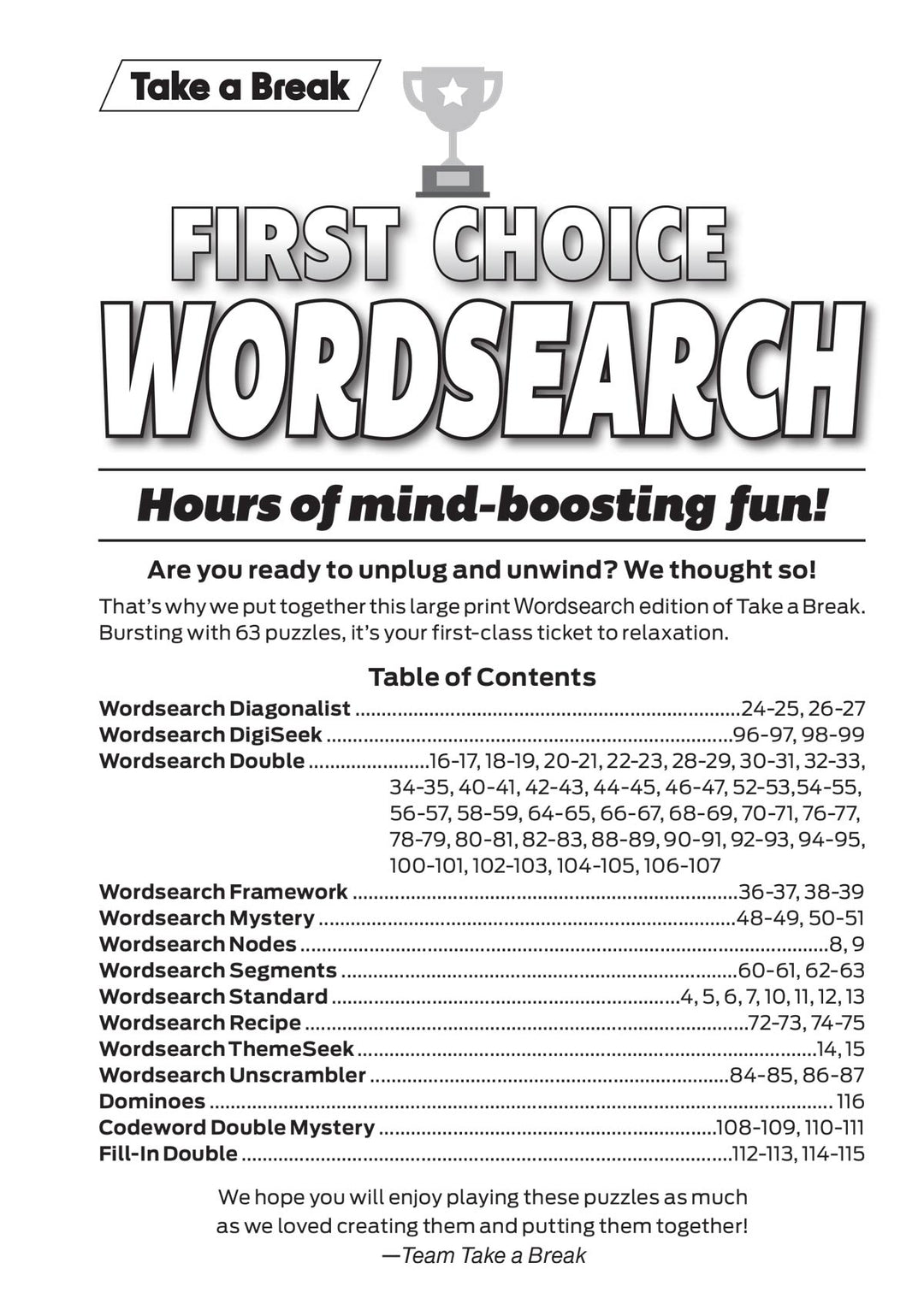 Take a Break - First Choice Word Search 25.08.15: Large Print