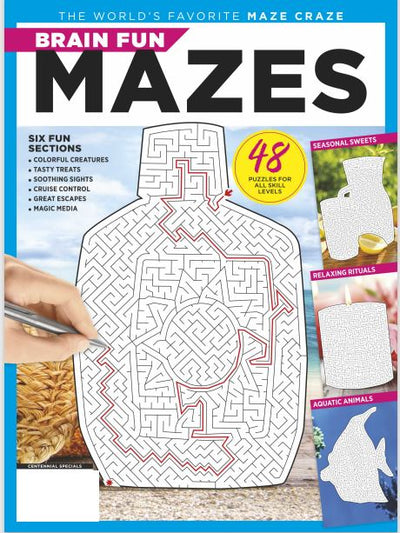 Brain Fun - Mazes: 48 Puzzles For All Skill Levels, Six Sections: Colorful Creatures, Tasty Treats, Soothing Sights, Cruise Control, Great Escapes, Magic Media - Magazine Shop US
