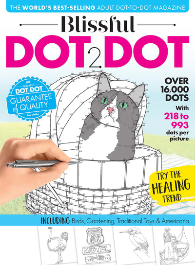 Blissful - Dot to Dot: Over 16,000 Dots, 218-993 Dots Per Picture, Destress Connecting Dots To Create The Picture, Then Relax Coloring the Coloring Book, Includes Bids, Gardening, & Americana - Magazine Shop US