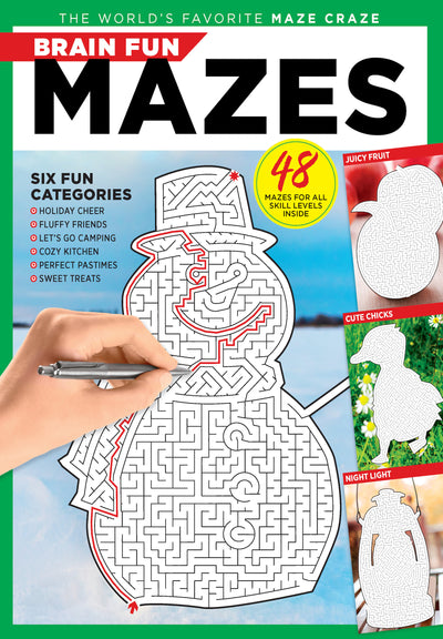 Brain Fun - Mazes: 48 Puzzles, All Skill Levels, Holiday Gingerbread Cookies, Christmas Snowmen, Twisty Paths, Avoid Traps, Dead-End Techniques, Pencil Tricks, Solving Tips & Solutions Inside! - Magazine Shop US